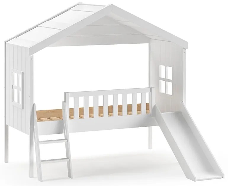Biela domčeková/vyvýšená detská posteľ z borovicového dreva 90x200 cm Housebed – Vipack