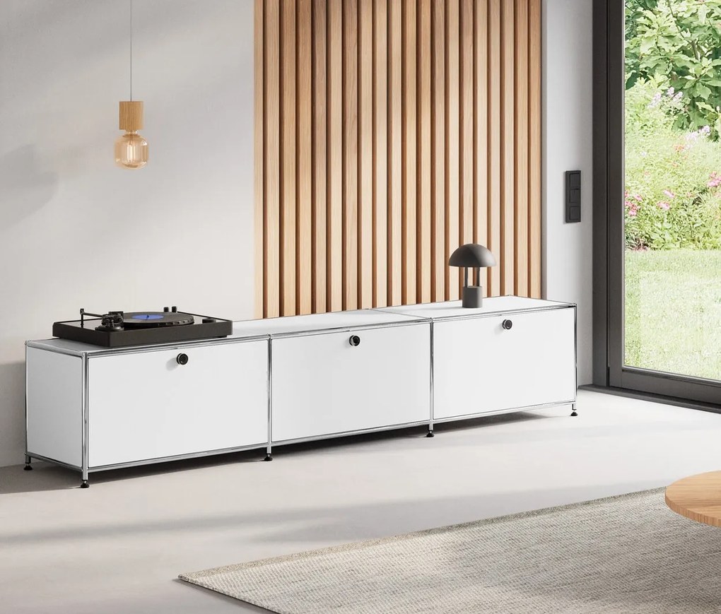 Nízky kovový stolík »CN3« s 3 sklopnými priehradkami, biely