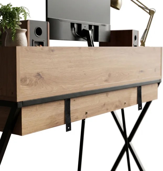 Kancelársky industriálny stôl FLEXO dub Artisan / čierne nohy