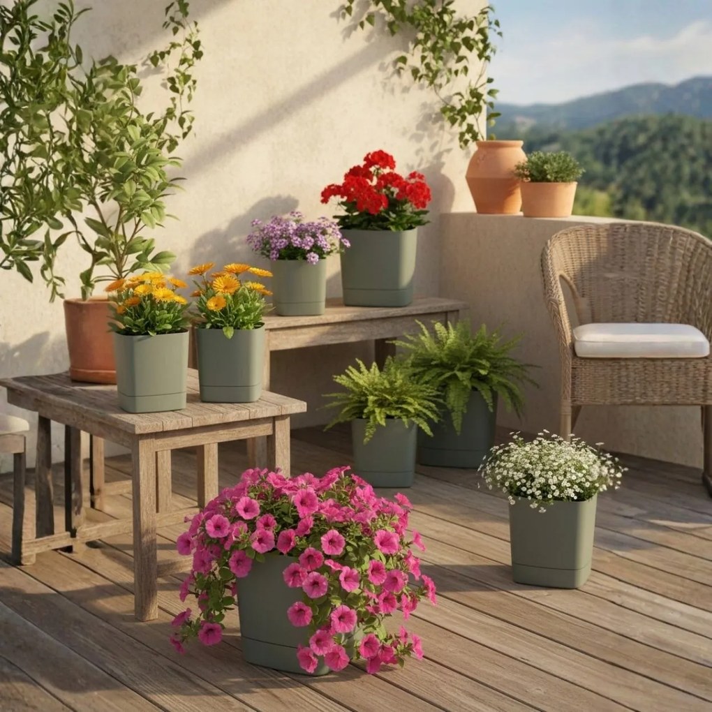 Plastový květináč s podmiskou Cubi 19x19 cm - výber z 6 prevedení