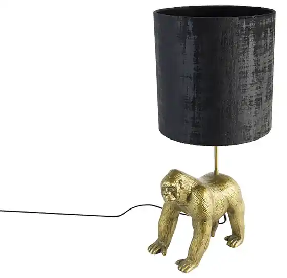 Vintage stolná lampa zlatá látka tienidlo čierna - Gorila | BIANO