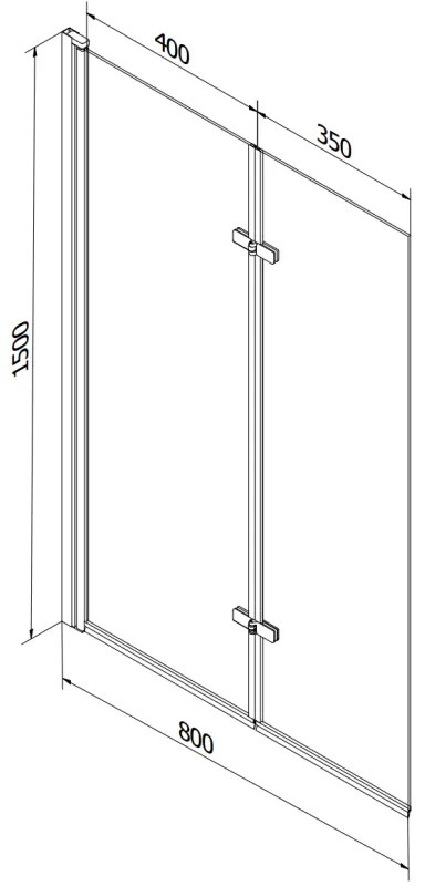 Mexen Castor, 2-krídlová vaňová zástena 80 x 150 cm, 6 mm číre sklo-čierny vzor, čierny profil, 892-080-002-70-77