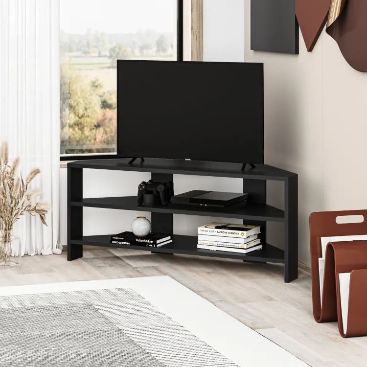 Rohový TV stolík Houseland Thales vintage čierny