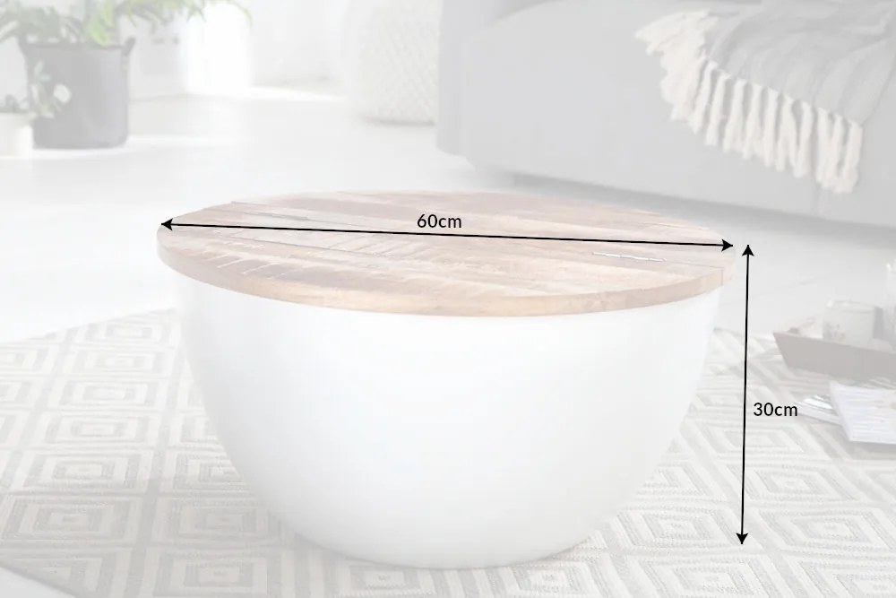 Konferenčný stolík Industrial Storage 60cm biely Mango