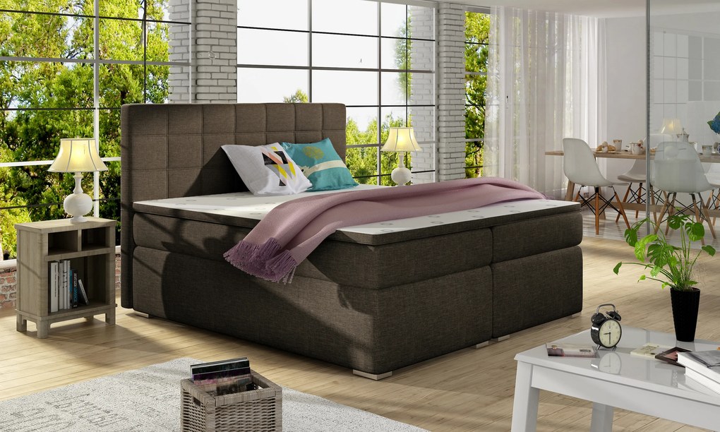 Manželská posteľ Boxspring 160 cm Abbie (hnedá) (s matracmi). Akcia -20%. Vlastná spoľahlivá doprava až k Vám domov. 1027417