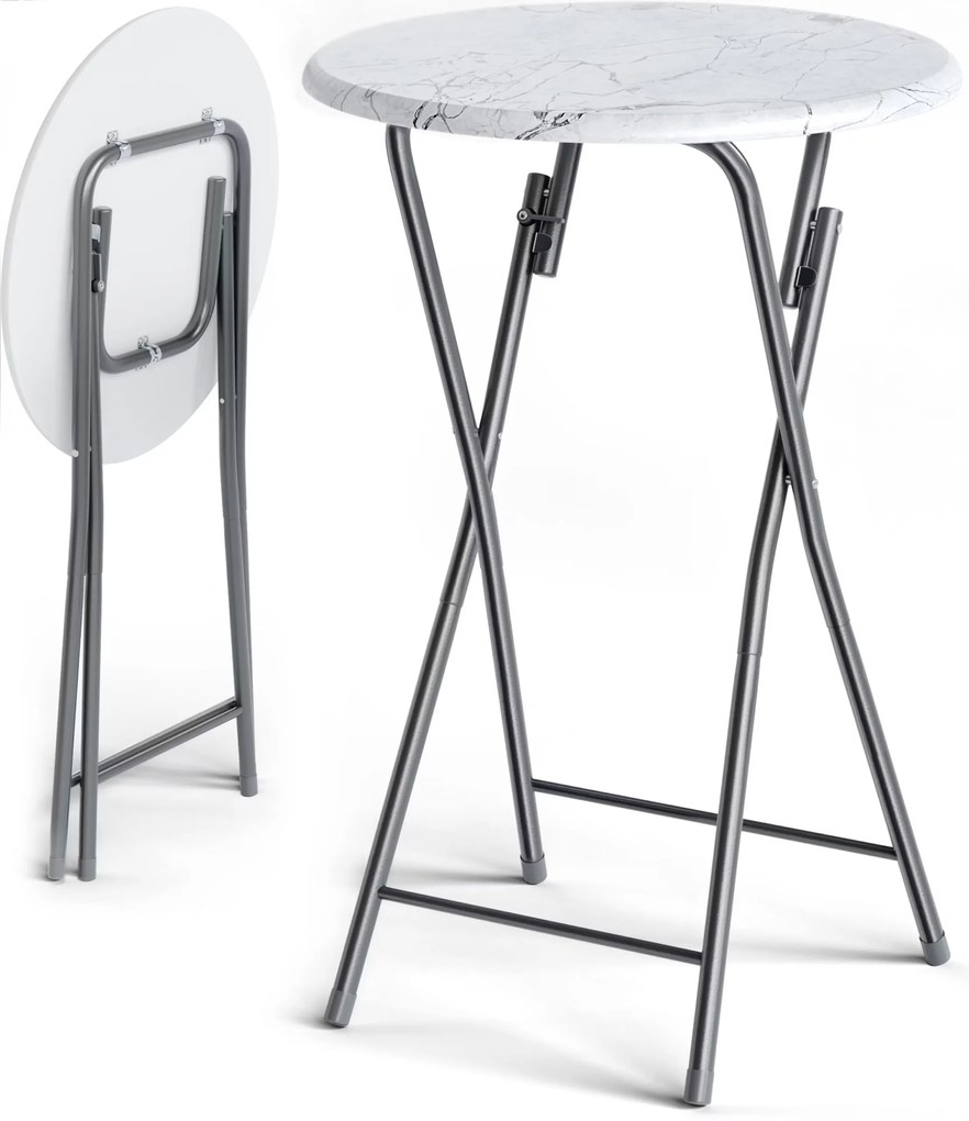 InternetovaZahrada Skladací barový stôl Ø60 cm - biely/ mramorový vzhľad