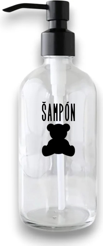 Označto Štítok/nálepka do kúpeľne Šampón - SLIM, medvedík Farba písma: Biela