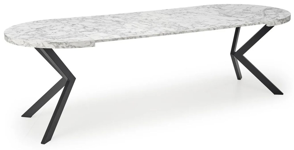 Skladací jedálenský stôl PERONI 100/250 cm biela mramorová/čierna