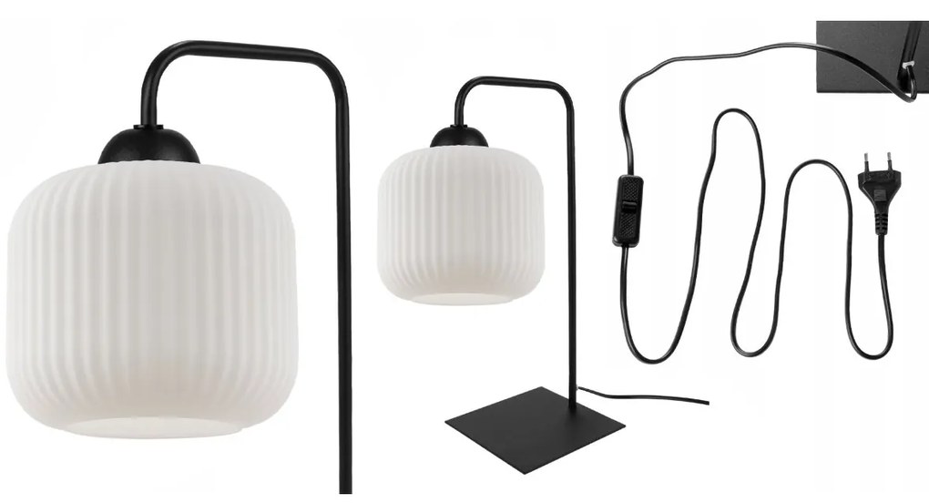 Stolná lampa Riffle, 1x biele sklenené tienidlo