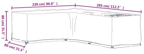 vidaXL Kryt na záhradný nábytok v tvare L 18 očiek 220x285x80 cm-