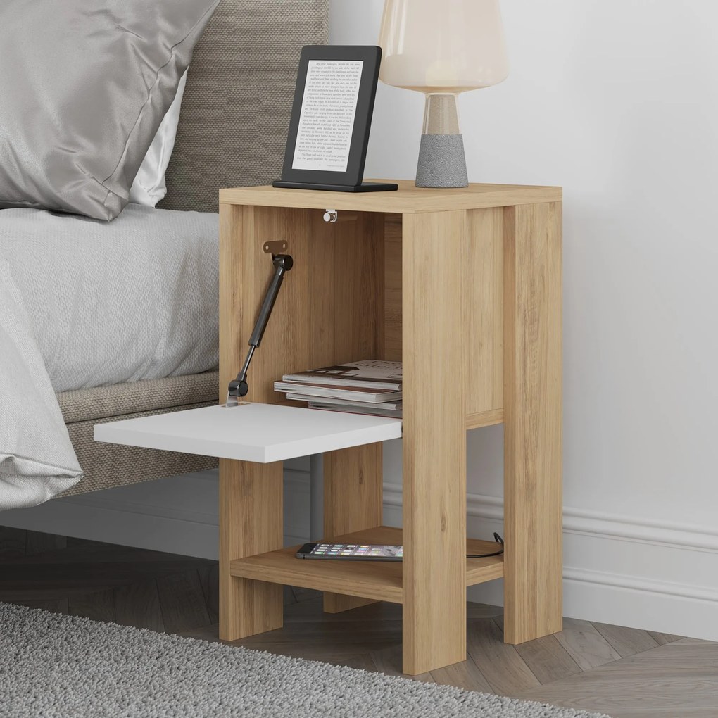 Nočný stolík Houseland EMA dub safírový/biely