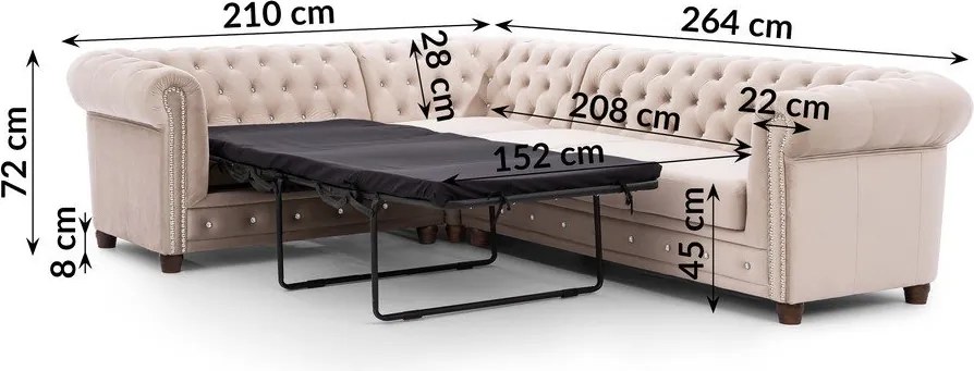 Béžová zamatová rozkladacia rohová pohovka (ľavý roh/do L) York Blik – Ropez