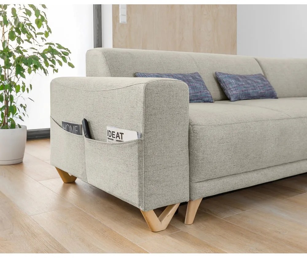 Béžová rozkladacia/s úložným priestorom rohová pohovka (pravý roh/do L) Classy Sophie – Miuform