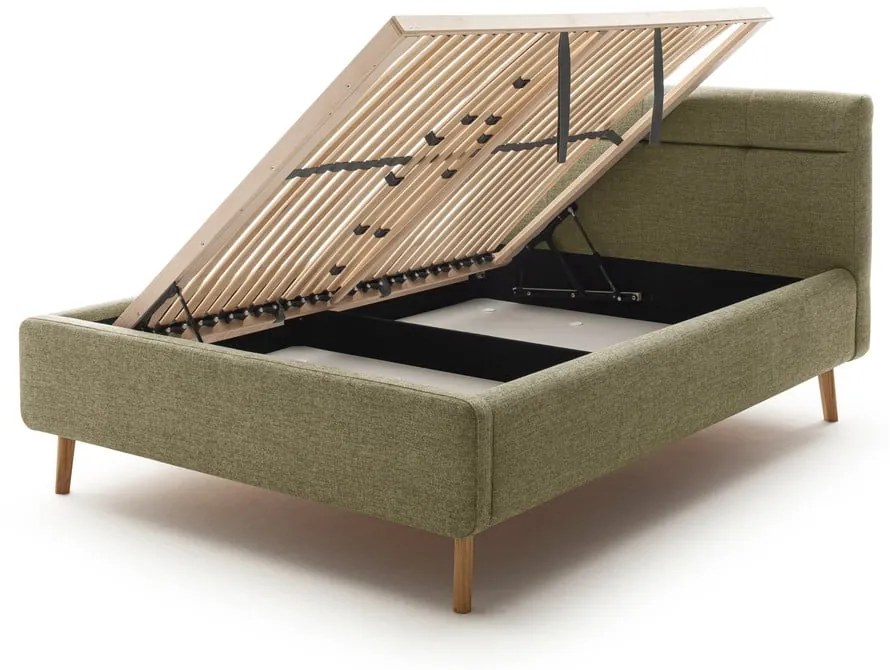 Zelená čalúnená dvojlôžková posteľ s úložným priestorom s roštom 140x200 cm Lotte – Meise Möbel