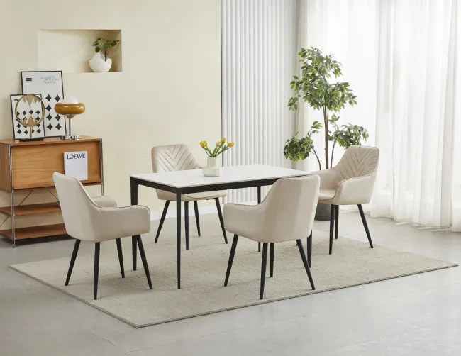 Jedálenská stolička NANA zamatová, béžová (čierne nohy)