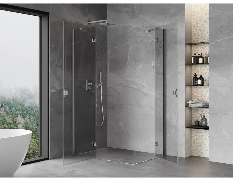 Mexen Mist-H Duo, 2-krídlový výklopný sprchový kút 95 x 90 cm, číre sklo, chrómový profil, 8A5-095L-090P-01-00