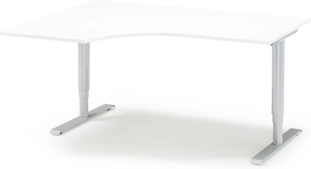 Výškovo nastaviteľný stôl Adeptus, ľavý, 1800x1200 mm, biely lam./šedá