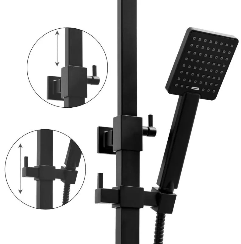 Erga Cube, sprchová súprava s pákovou batériou, vaňovou výlevkou a dažďovou hlavicou 30x30cm, čierna matná, ERG-YKA-BP.CUBE-30-BLK