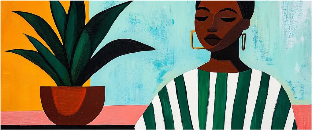 Obraz - Žena s kvetinou (120x50 cm)