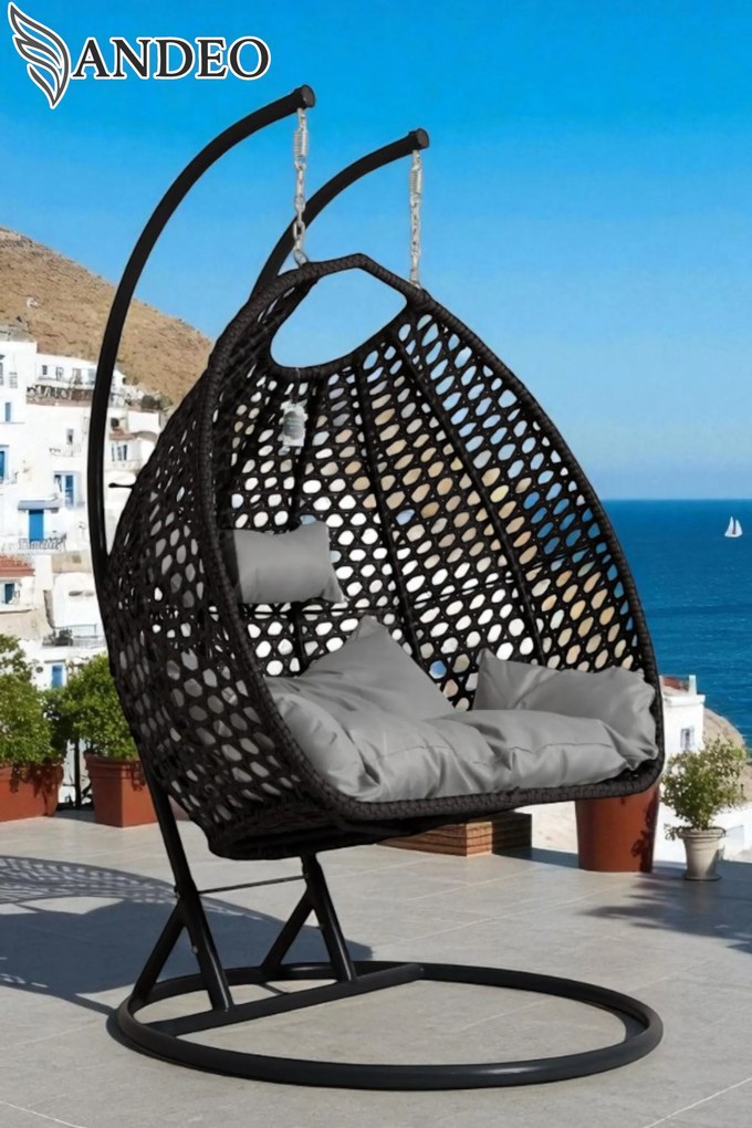 Závesné hojdacie dvojkreslo ARUBA  čierne - sivé vankúše