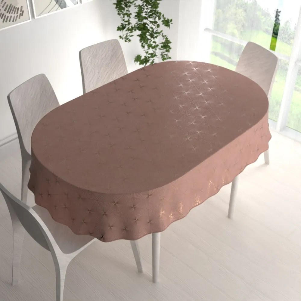 Biante Zamatový oválny obrus Isabela IBL-009 Rose Gold trojuholníky na staroružovom 60x100 cm