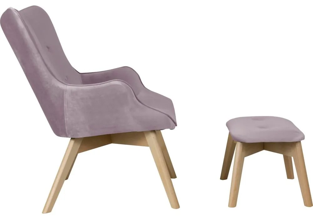 Zamatové kreslo s podnožkou v levanduľovej farbe Niko – Ropez