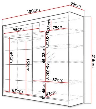 Šatníková skriňa Bastian III (biela + sonoma + zrkadlo) (osvetlenie led rgb farebné). Vlastná spoľahlivá doprava až k Vám domov. 1054210