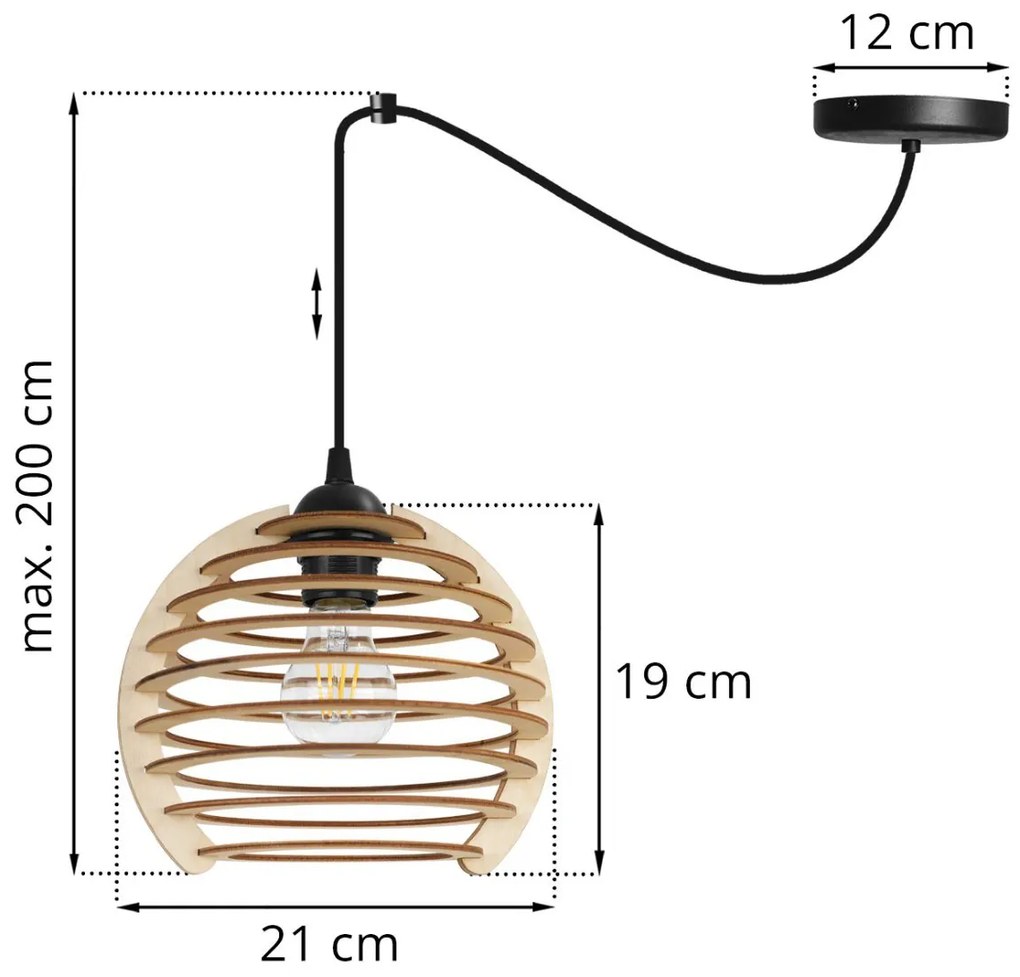 Závesné svietidlo TIMBER SPIDER, 1x drevené tienidlo, N