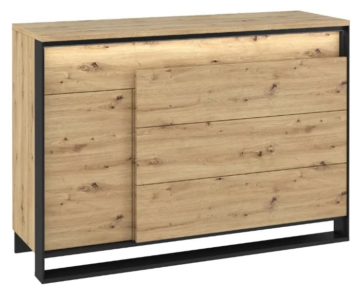 KOMODA MAXIMO DUB ARTISAN / ČIERNA 130 cm