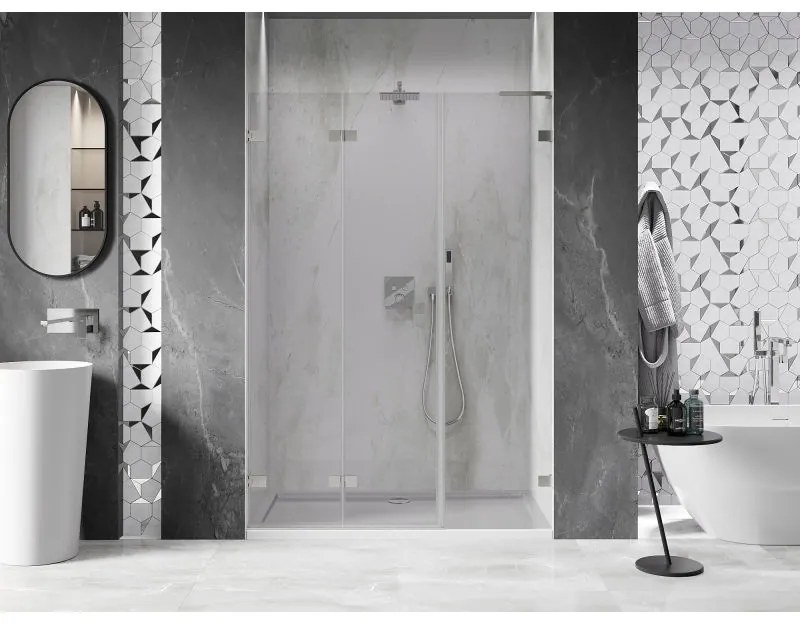 Mexen Lunar-F, L skladacie ľavé sprchové dvere 125 cm, 8mm číre sklo, oceľový profil, 836SL-125-050-97-00-L