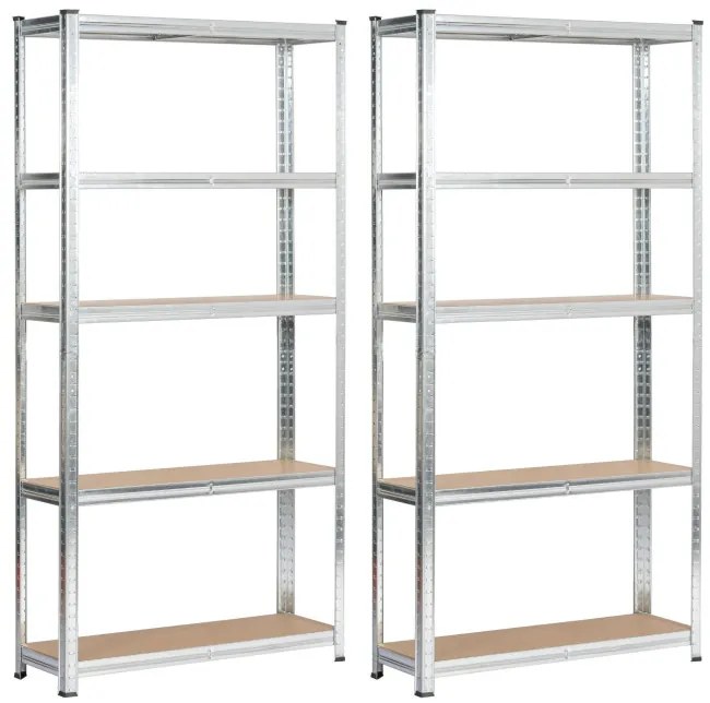 Set 2 kovových regálov 90x30x180 cm strieborný