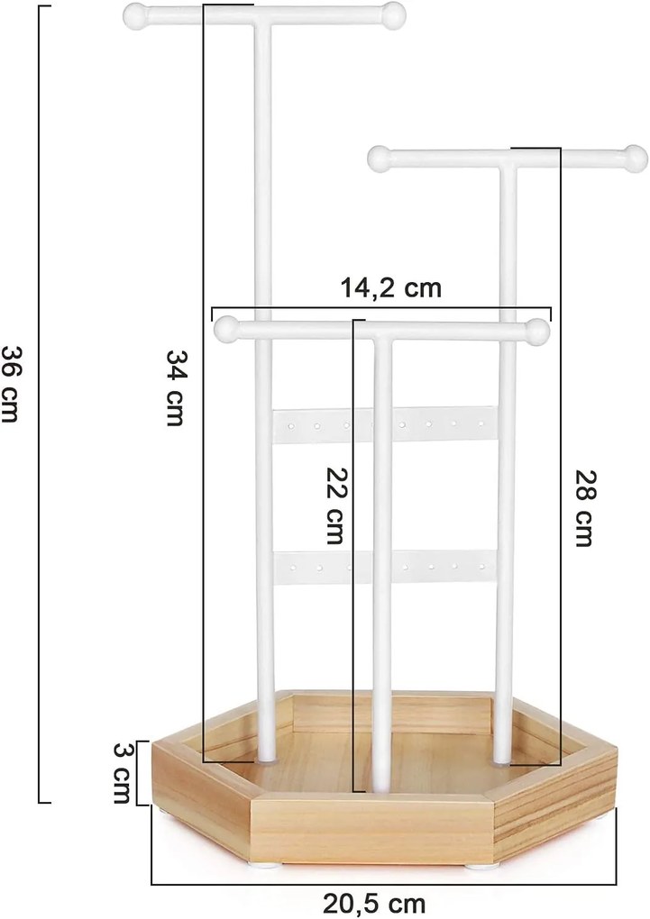 SONGMICS Stojan na šperky 3T biely