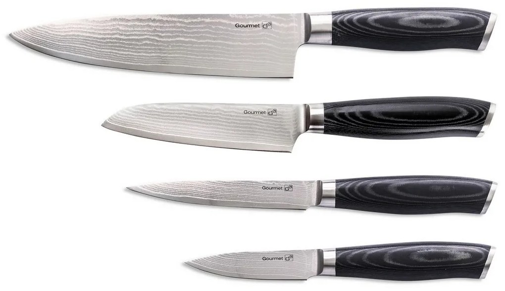 Súprava nožov G21 Gourmet Damascus v bambusovom bloku 4 ks + brúsny kameň