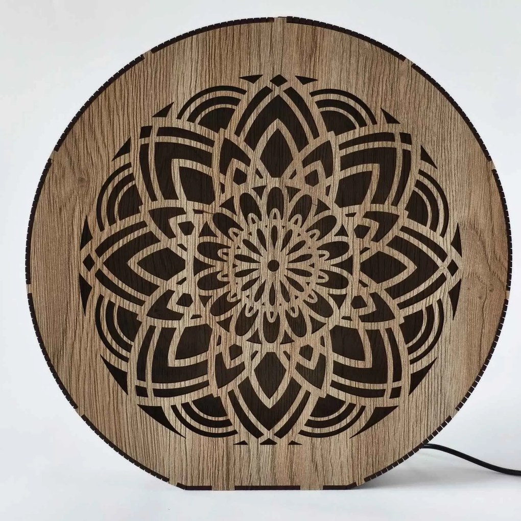 Stmievateľná drevená lampa Mandala | HEARF: HDF - Orech 20 cm 4784-115165 LED0608
