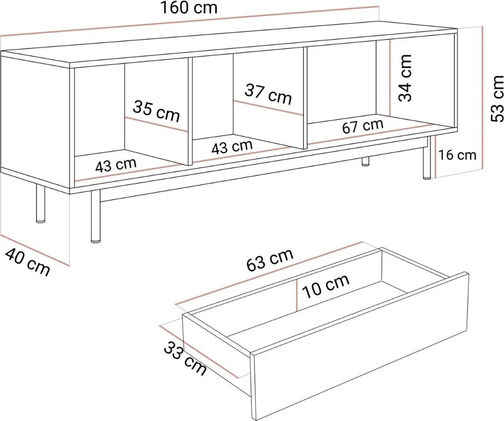 TV STOLÍK CELESTINO DUB + KAŠMÍR 160 cm