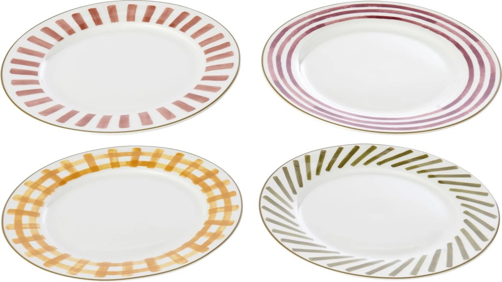 Súprava 4 kameninových tanierov Burgundy & Olive – Ø 20*2 cm