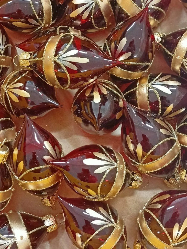 Bella Rose Sklenená vianočná ozdoba Oliva Burgundy Lesk