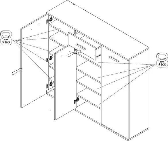 Komoda s policami/botník Manolo 136 cm, dub sonoma/biela