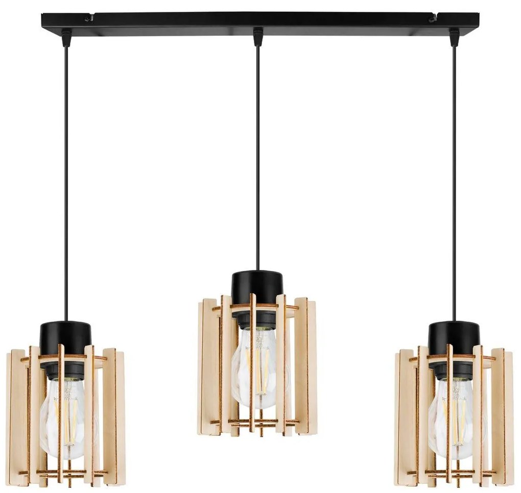 Závesné svietidlo Timber 7, 3x drevené tienidlo