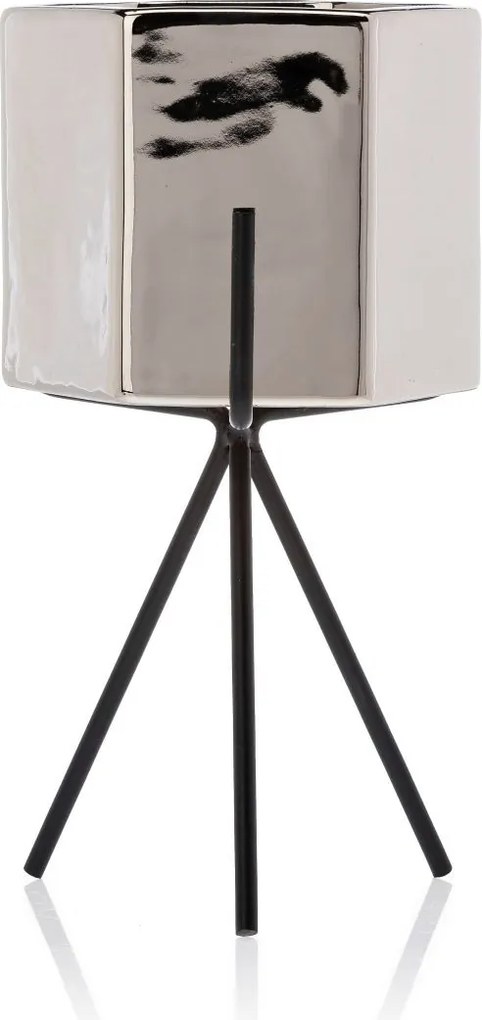 KERAMICKÝ KVETINÁČ SO STOJANOM SASHI SADA 3KS 20X9,5 CM+18X10 CM+16X9,5 CM STRIEBORNÁ