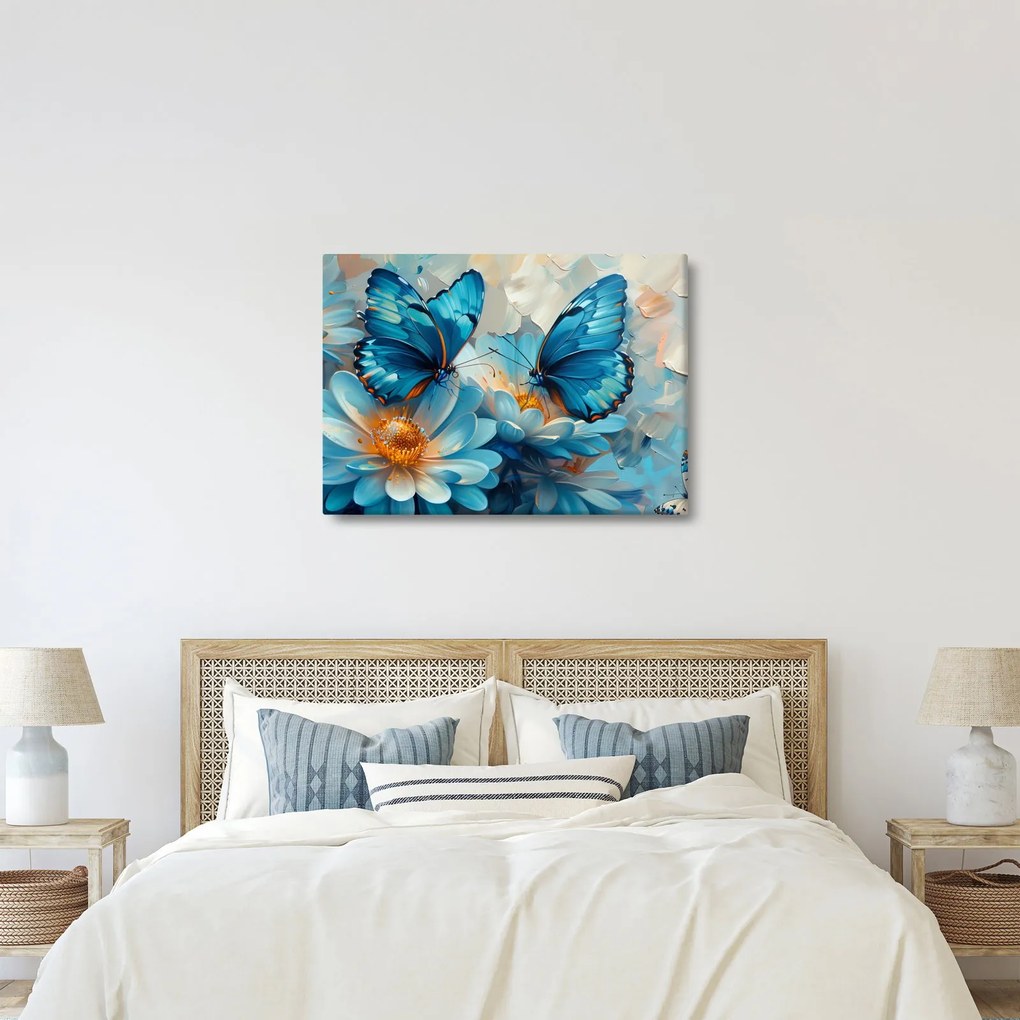 Obraz - Modrí motýle (70x50 cm)