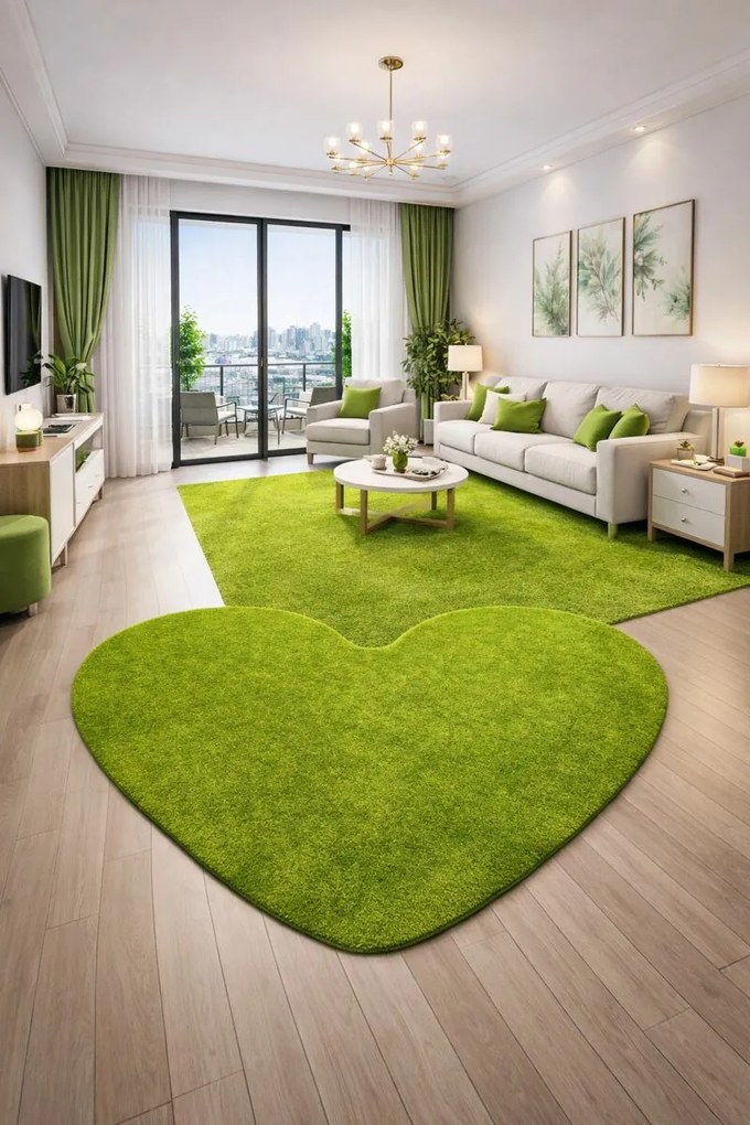 Kusový koberec Eton zelený srdce, 100x120 srdce, zelená, kuchyňa, Vopi