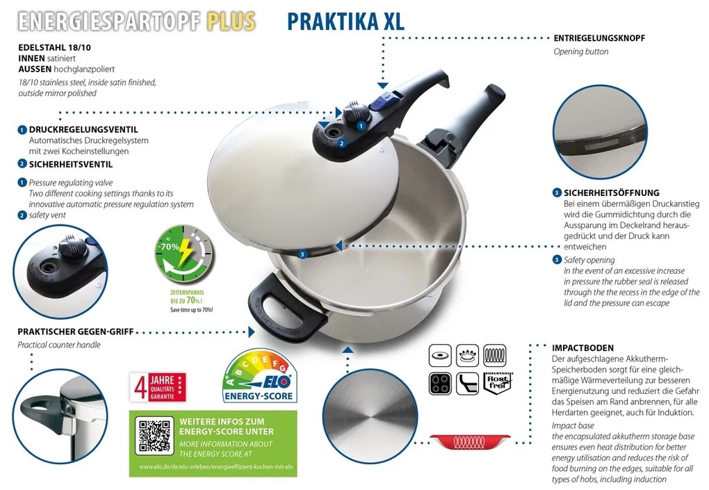 Elo 99266 Tlakový hrniec s parným košom PraktikaXL 6 l