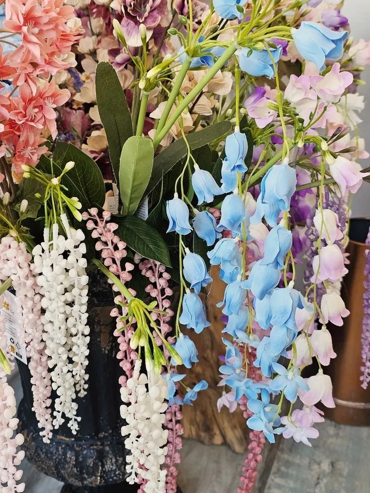 Dekorácia modrá umelá kvetina zvonček Bells Bouquet - 15*6*80 cm