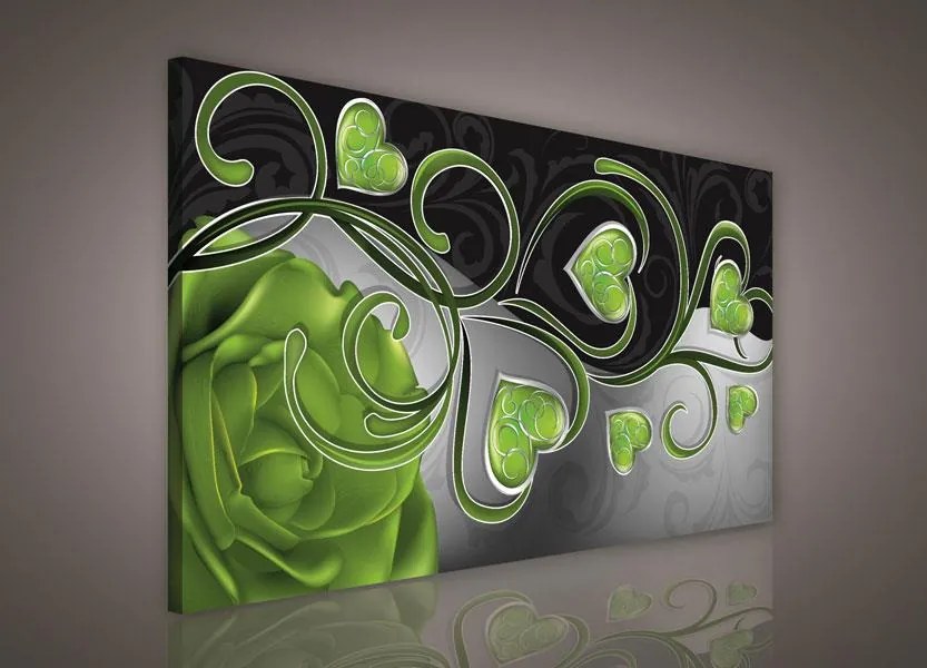 Obraz na stenu srdcia so zelenou ružou 100 x 75 cm