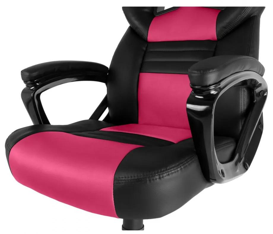 Herná stolička A-RACER Q12 –⁠ PU koža, čierna/ružová