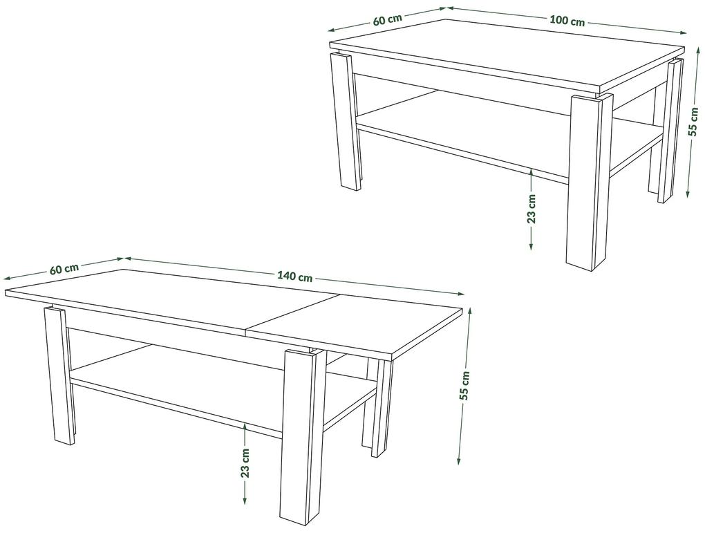ASTI-R Dub Artisan/Čierny - moderný konferenčný stolík s rozkladacou doskou