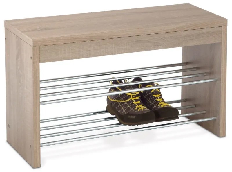 Botník, 2 kovové chromované police, MDF, 3D dekor dub sonoma