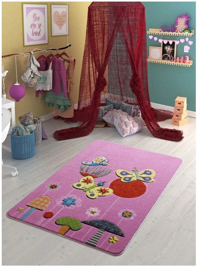Detský ružový koberec Confetti Butterfly Effect, 100 × 150 cm