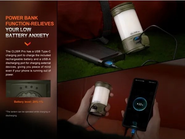 Fenix CL26RPROOLI - LED Stmievateľná prenosná nabíjacia lampa LED/USB IP66 zelená
